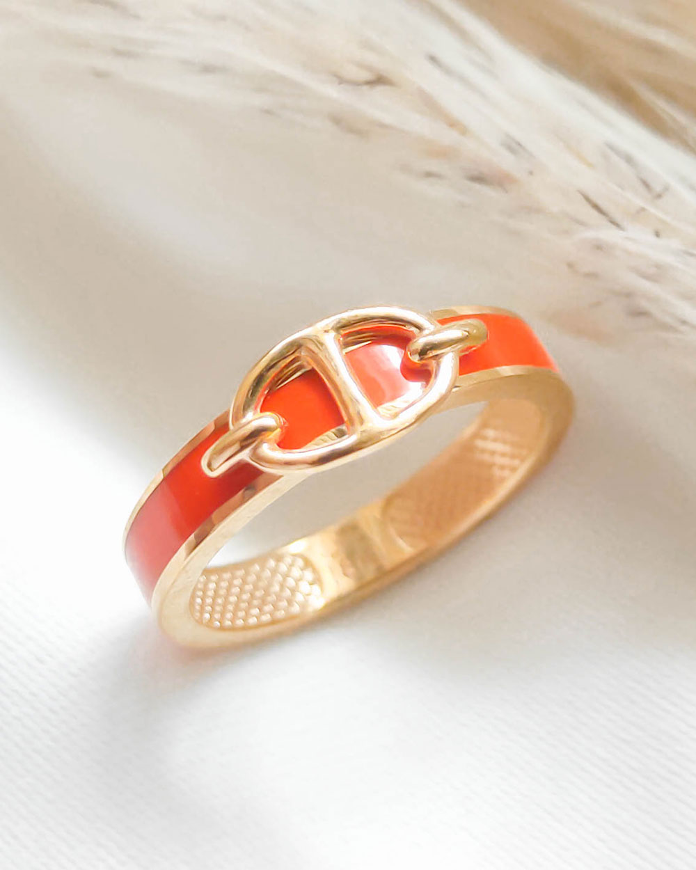 CINCIN DEWASA MODEL HIASAN RANTAI OVAL ENAMEL/STRIP ORANGE