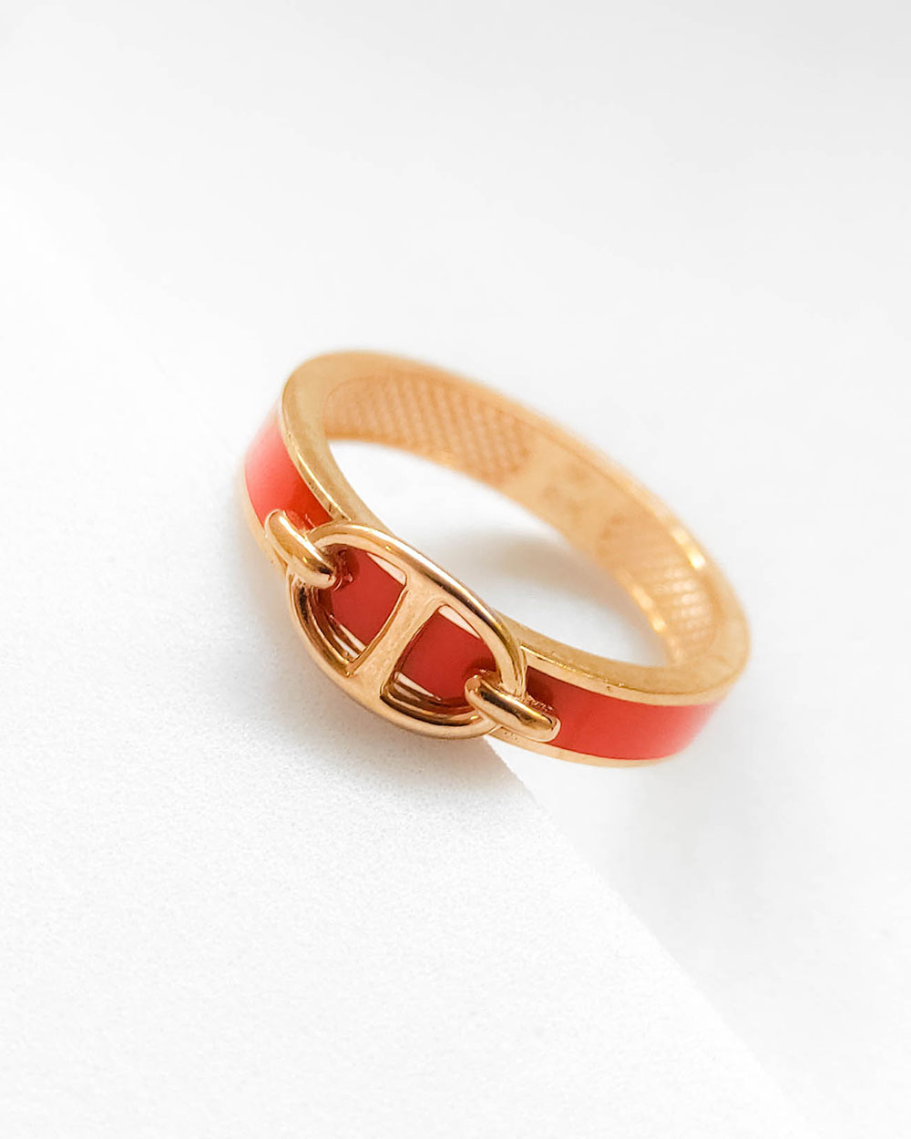 CINCIN DEWASA MODEL HIASAN RANTAI OVAL ENAMEL/STRIP ORANGE