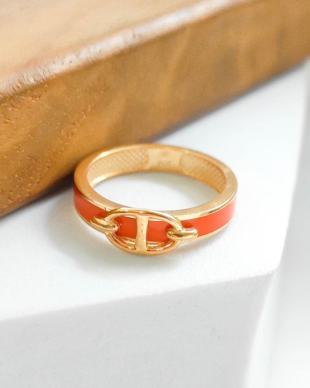 CINCIN DEWASA MODEL HIASAN RANTAI OVAL ENAMEL/STRIP ORANGE