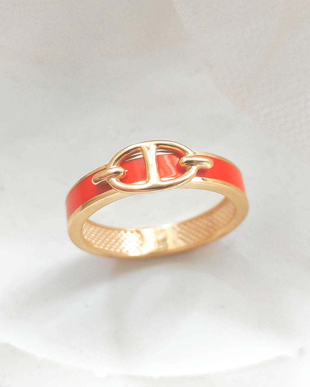 CINCIN DEWASA MODEL HIASAN RANTAI OVAL ENAMEL/STRIP ORANGE