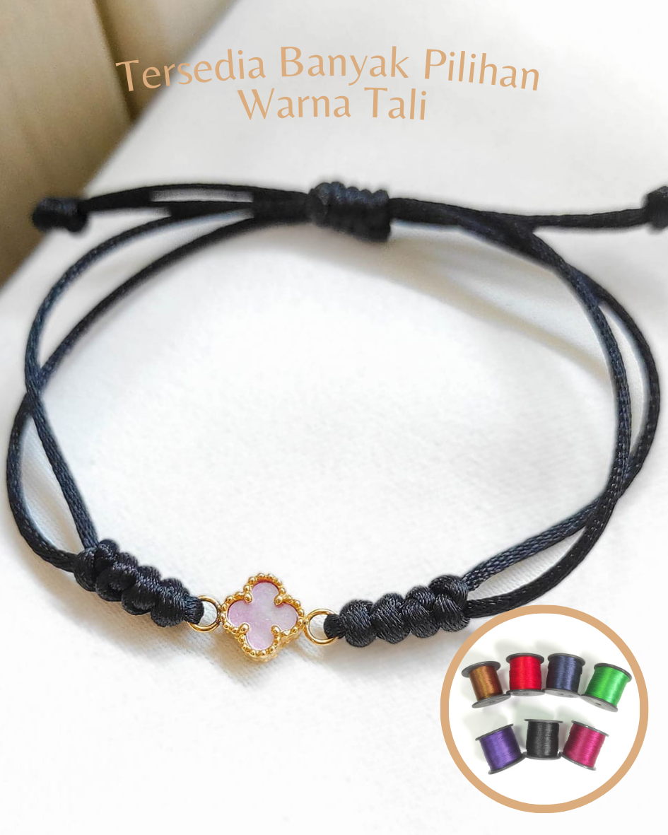 GELANG TALI MAINAN DEWASA MODEL BUNGA CLOVER PINK PEARL