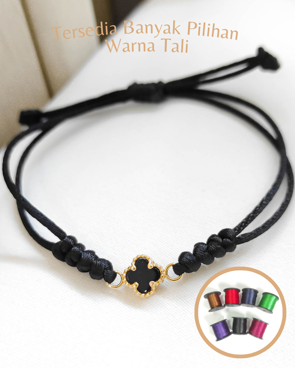 GELANG TALI MAINAN DEWASA MODEL BUNGA CLOVER HITAM